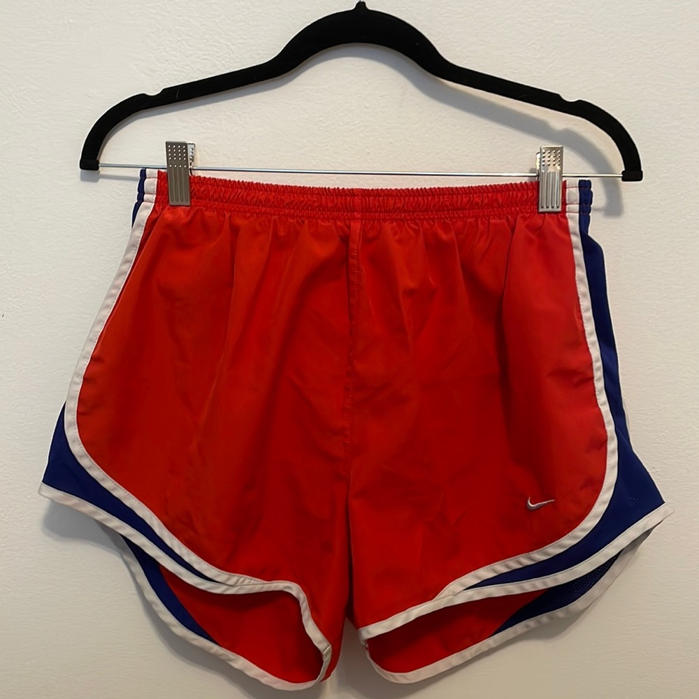 Red white and blue Nike dri-fit tempo shorts